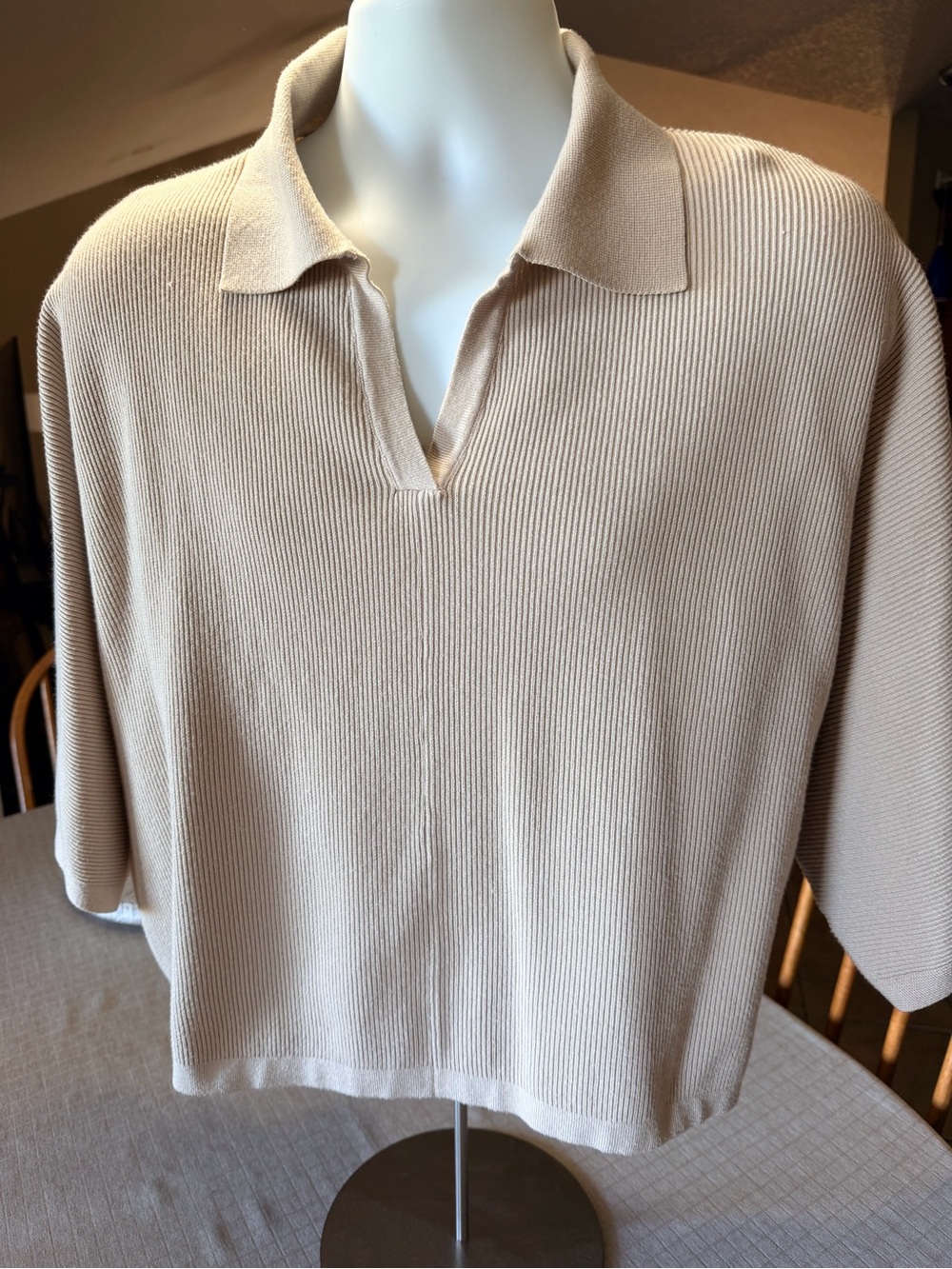 Women's Relaxed V-Neck Sweater/Top in Beige